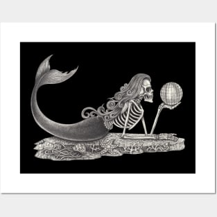 Mermaid skull fantasy surreal art. Posters and Art